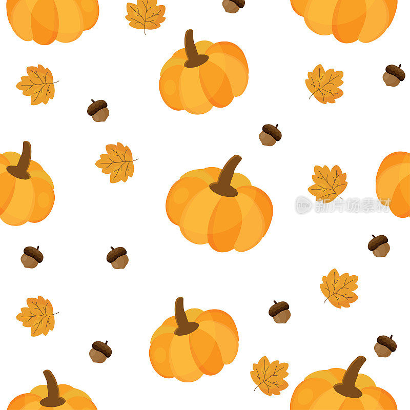 Hello autumn card with pumpkin, acorn and leaf.秋季卡片。